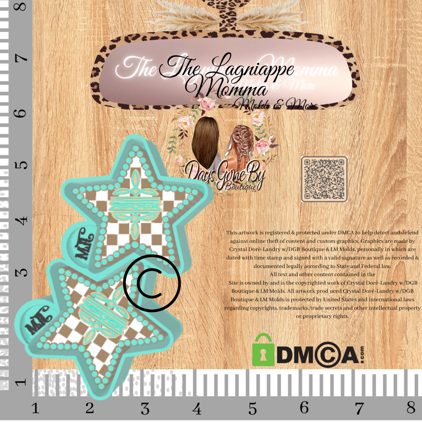 LM Western Boot Stitch Checkered Star Turquoise Pixie©️