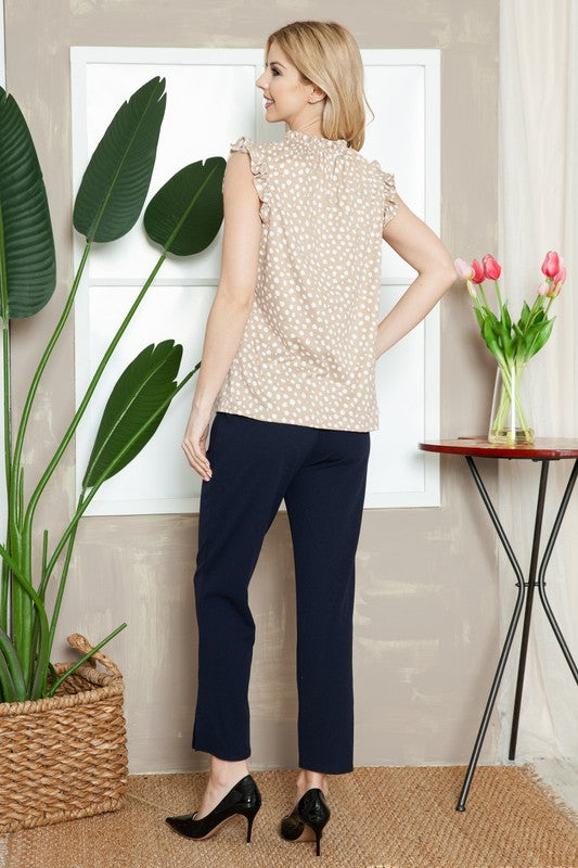Plus Leopard Sleeveless Ruffle Pleated Top