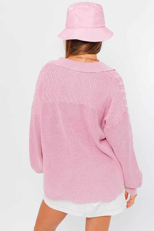 MIX CABLE WASHED SWEATER SHACKET