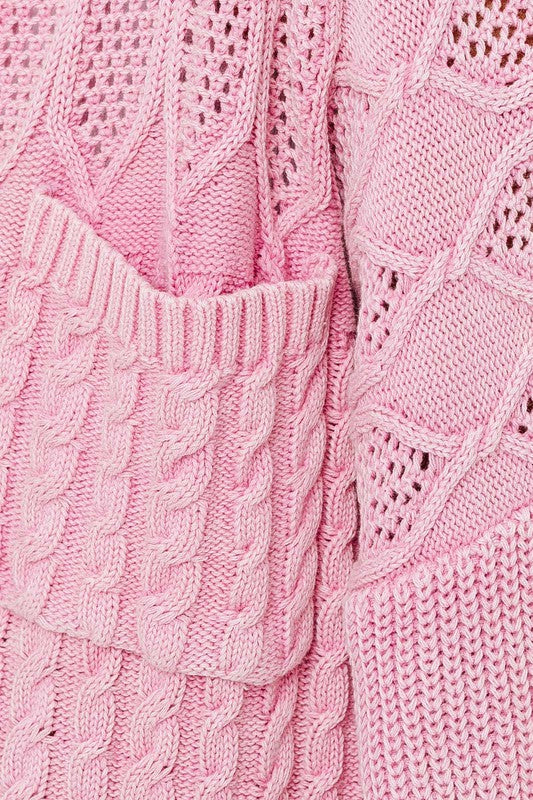 MIX CABLE WASHED SWEATER SHACKET