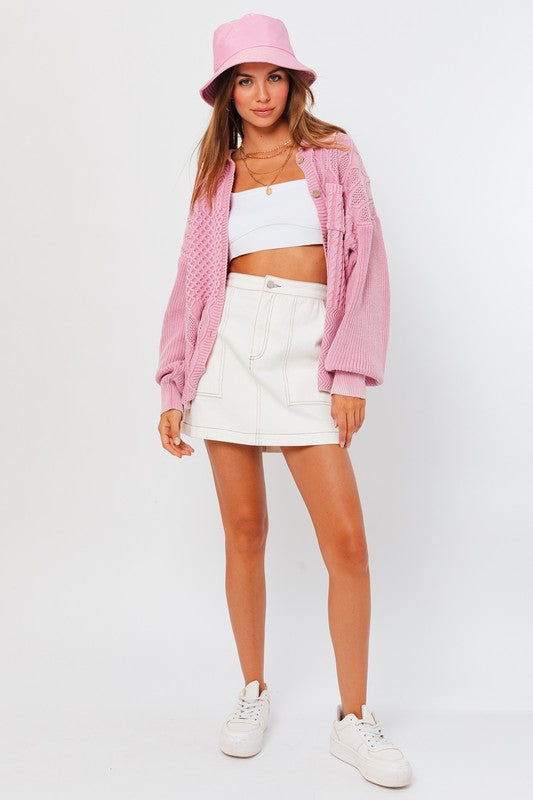 MIX CABLE WASHED SWEATER SHACKET