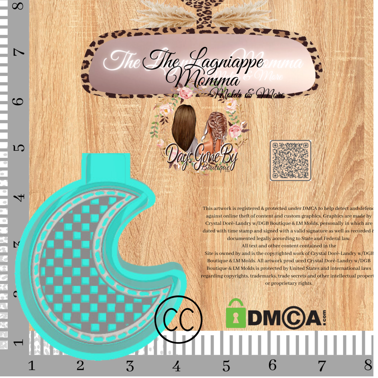 Checkered Moon Turquoise Ornament