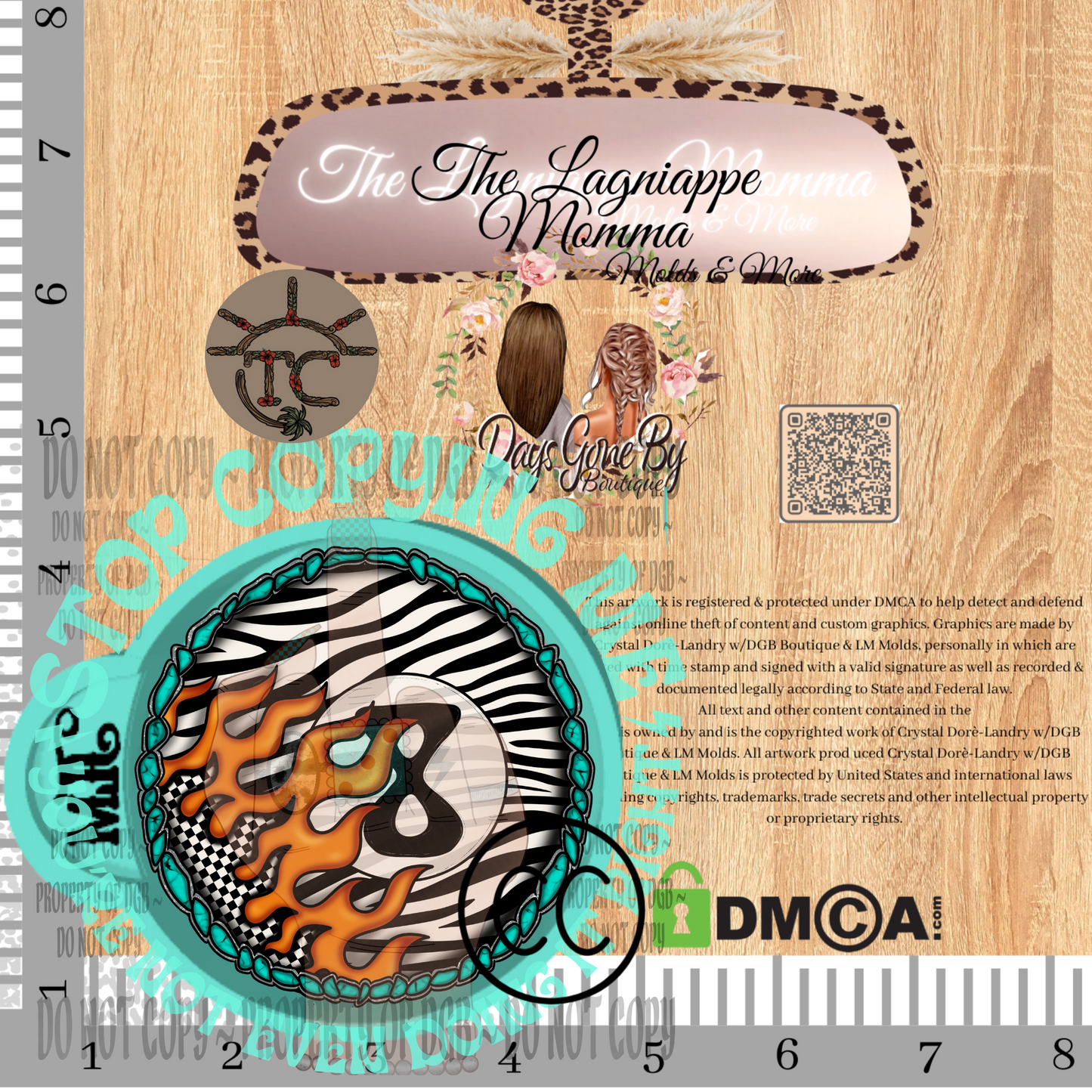 TC Flaming Zebra Print 8 Ball Turquoise Spade