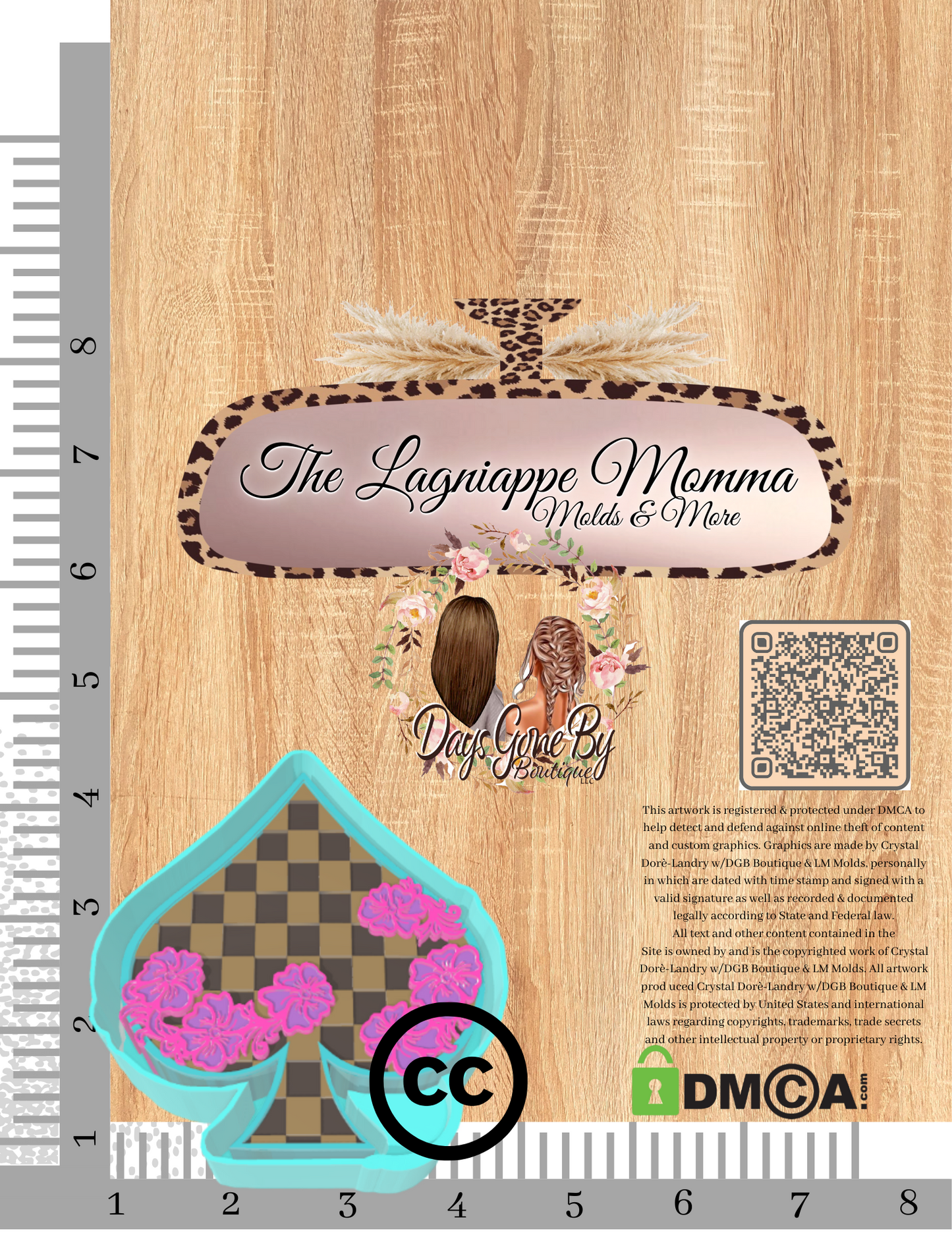 Designer Spade Accented w/Tooled Leather Flowers