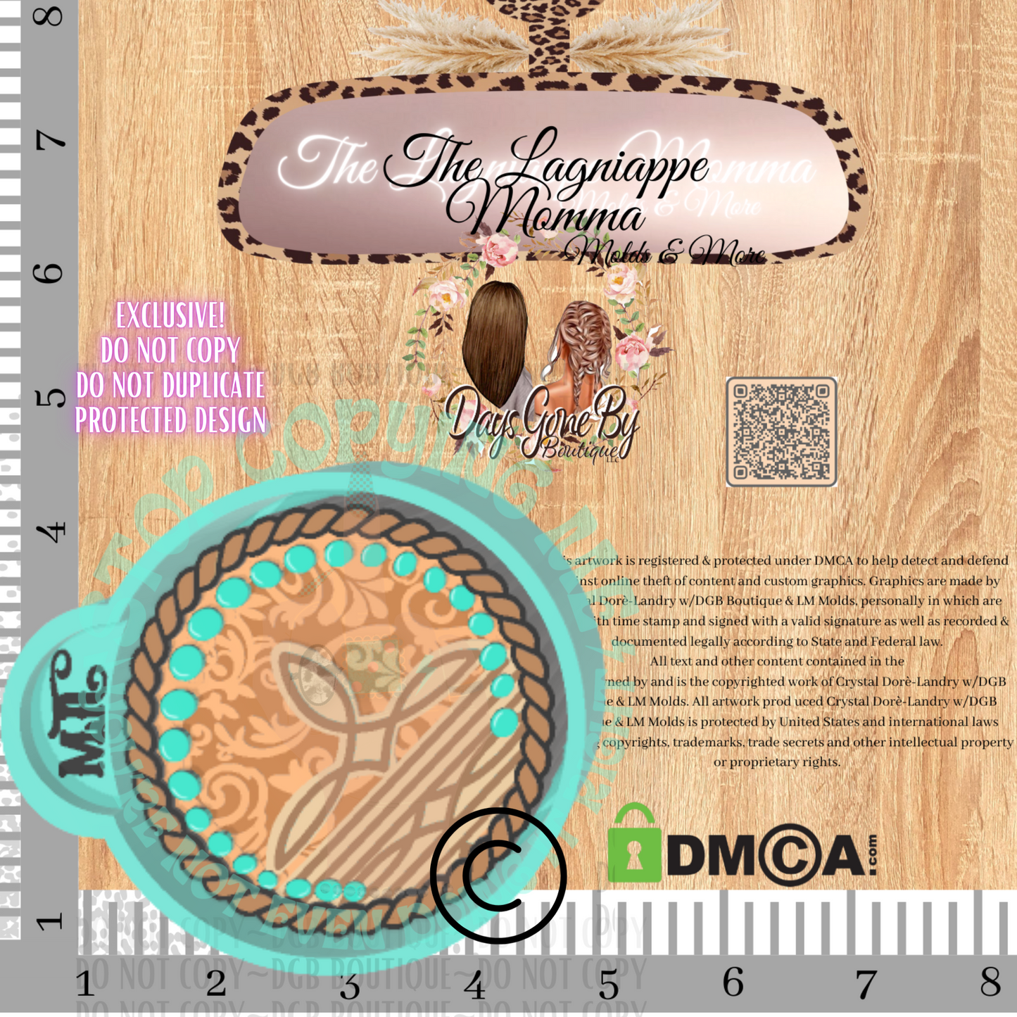 LM Tooled Leather Turquoise Boot Stitch Round©️