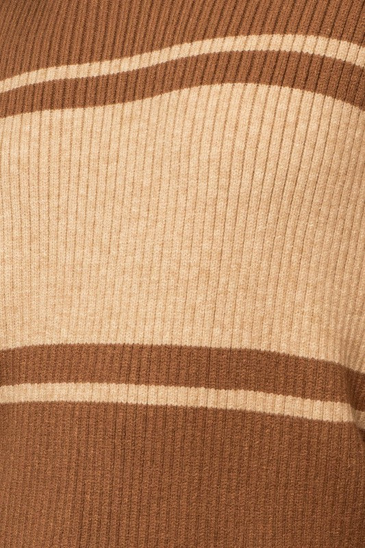 Contrast Stripe Mock Neck Sweater
