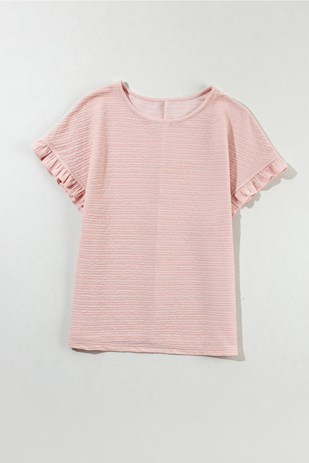 Light Pink Solid Textured Frill Cuffs Short Sleeve Blouse