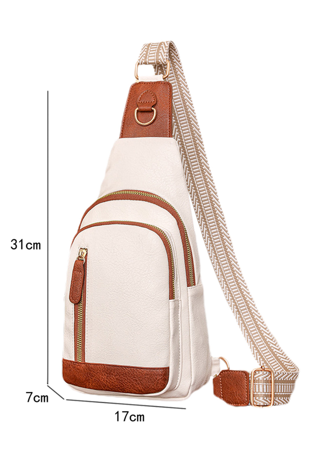 White Vintage Contast PU Leather Zipped Crossbody Bag