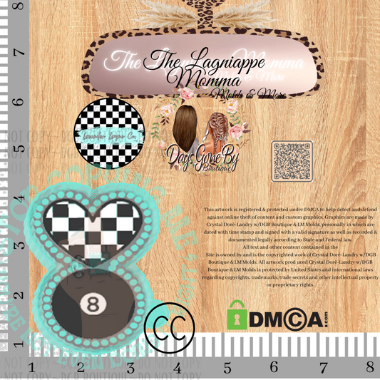 Checkered Heart Turquoise 8 Ball Concho