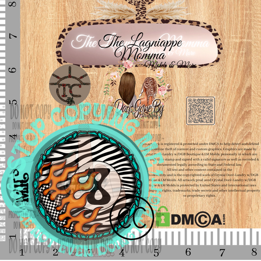 TC Flaming Zebra Print 8 Ball Turquoise Spade