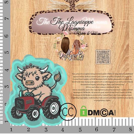 Highland Cutie On Old Fashion Tractor