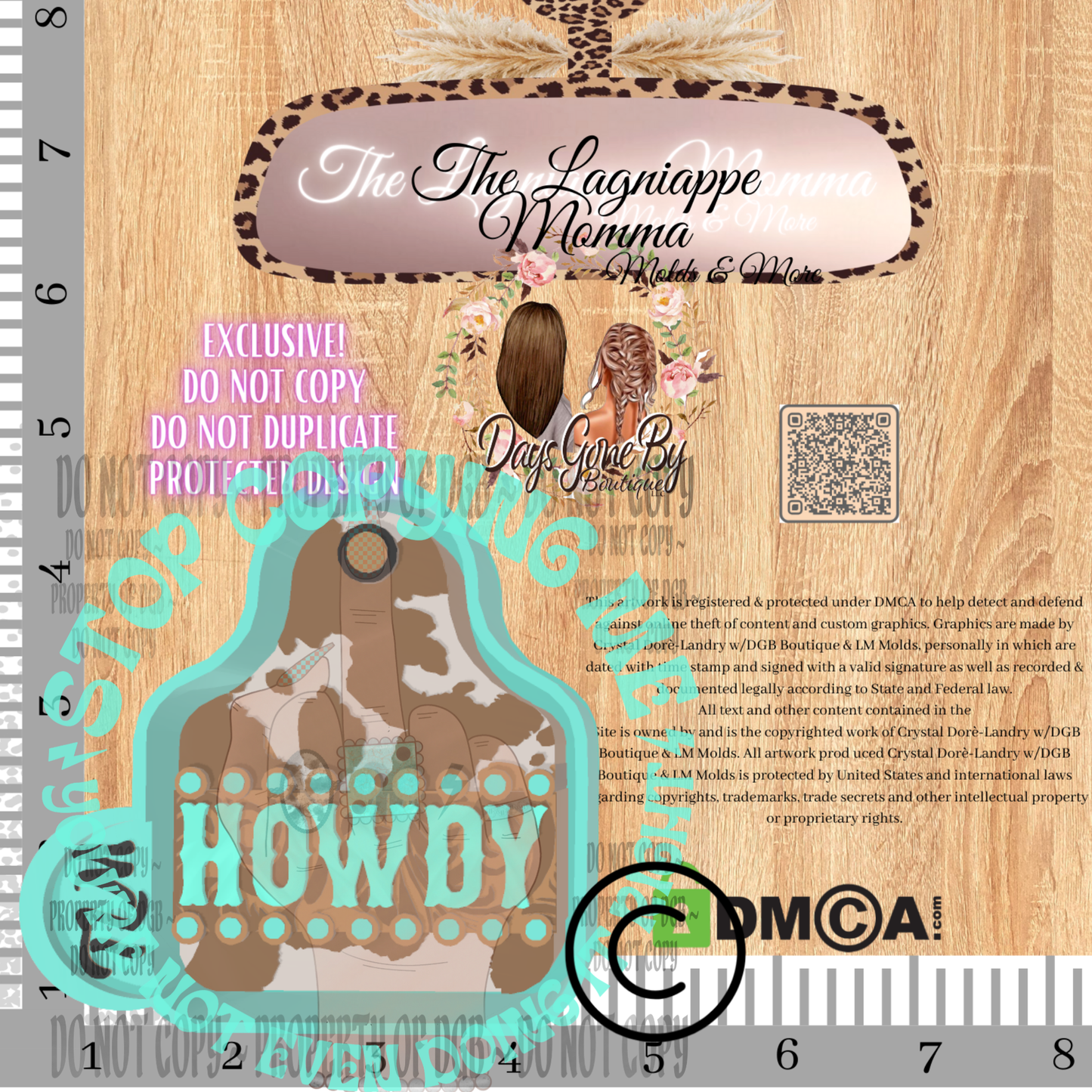 LM Howdy Cowhide Tooled Turquoise Cow Tag
