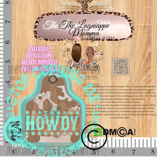LM Howdy Cowhide Tooled Turquoise Cow Tag