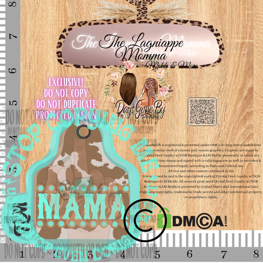 LM MAMA Cowhide Tooled Turquoise Cow Tag