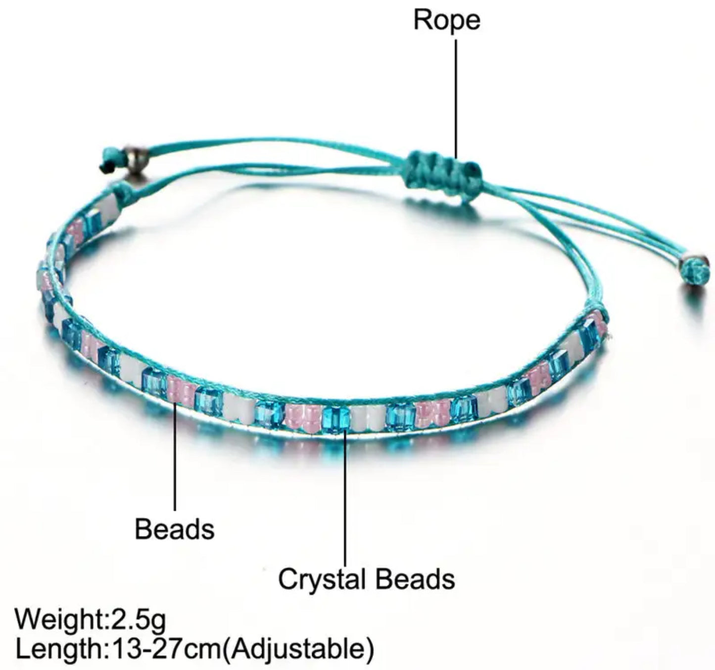 Bohemian Pink, Mint & Turquoise Glass Beads Beaded Woven Bracelet