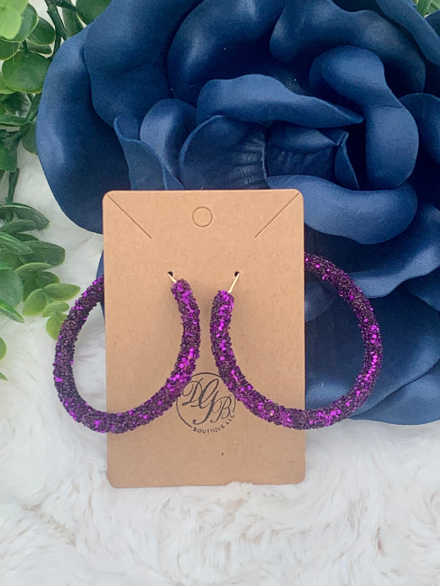 New Purple C Shape Big Hoop Glitter Sequin Fashion Statement Earrings