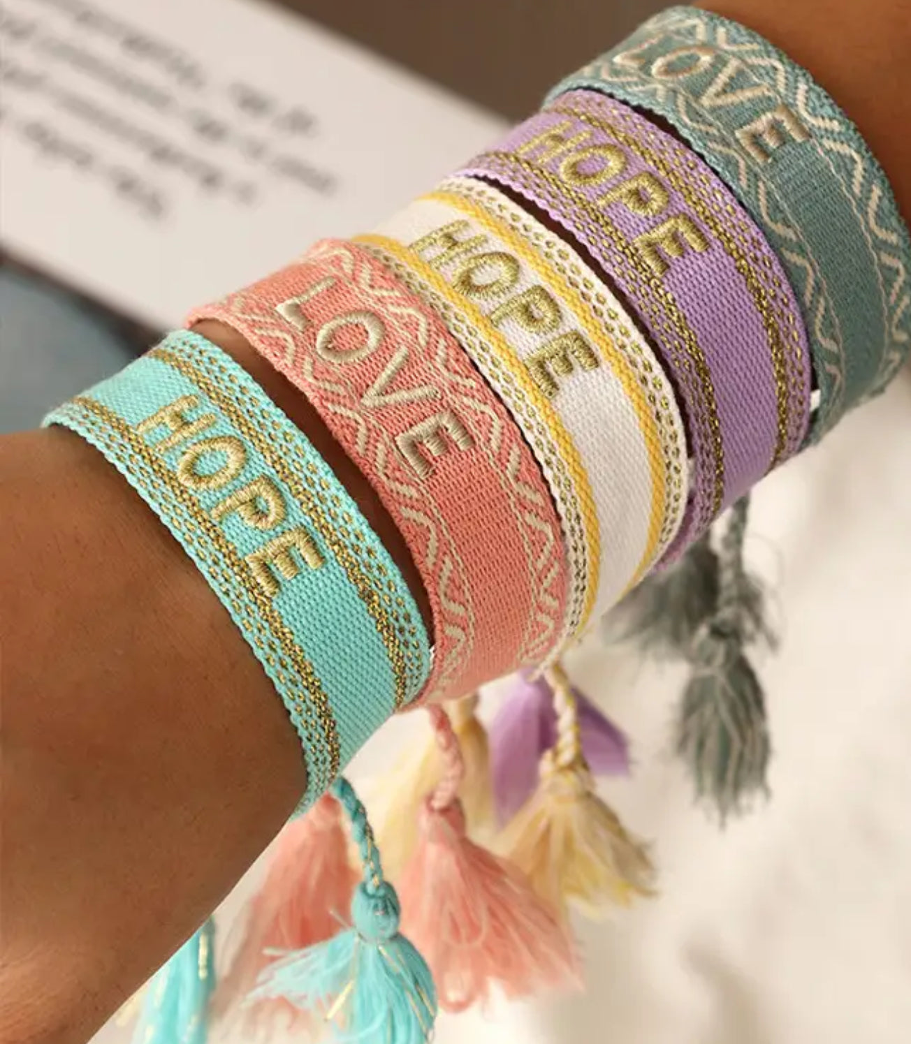 Love-Bohemian Embroidery Handmade Khaki, Letter Woven Tassel, Adjustable Rope Braided FashionBracelet
