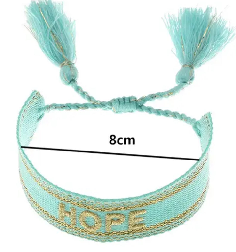 Hope-Bohemian Embroidery Handmade Lavender, Letter Woven Tassel, Adjustable Rope Braided FashionBracelet