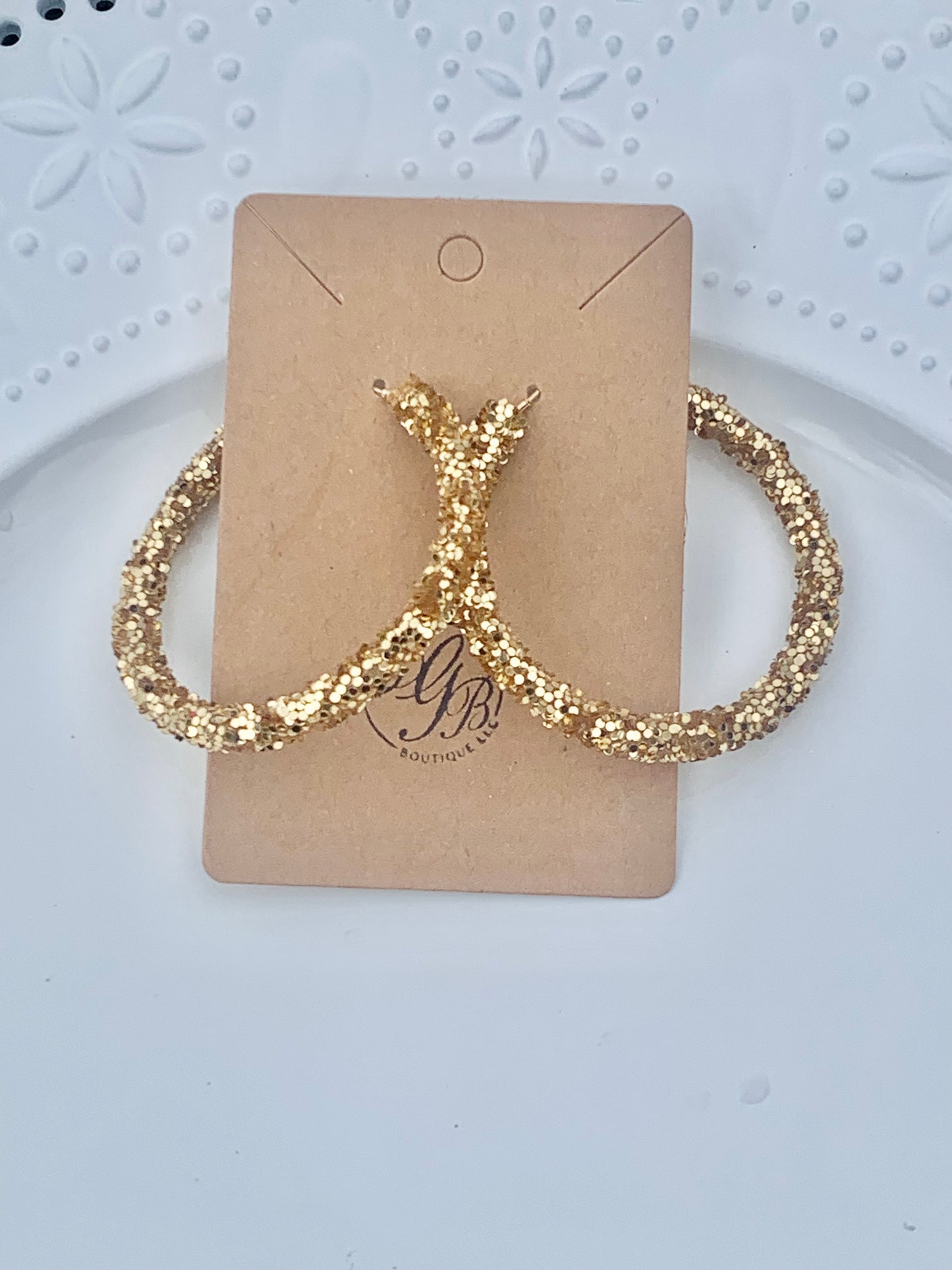 New Gold C Shape Big Hoop Glitter Sequin Fashion Statement Earrings