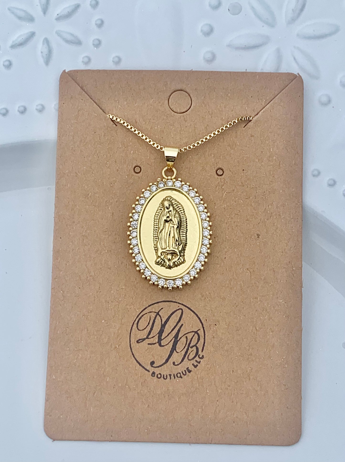 Oval Fashion Virgin Mary Adorned Crystal Necklace